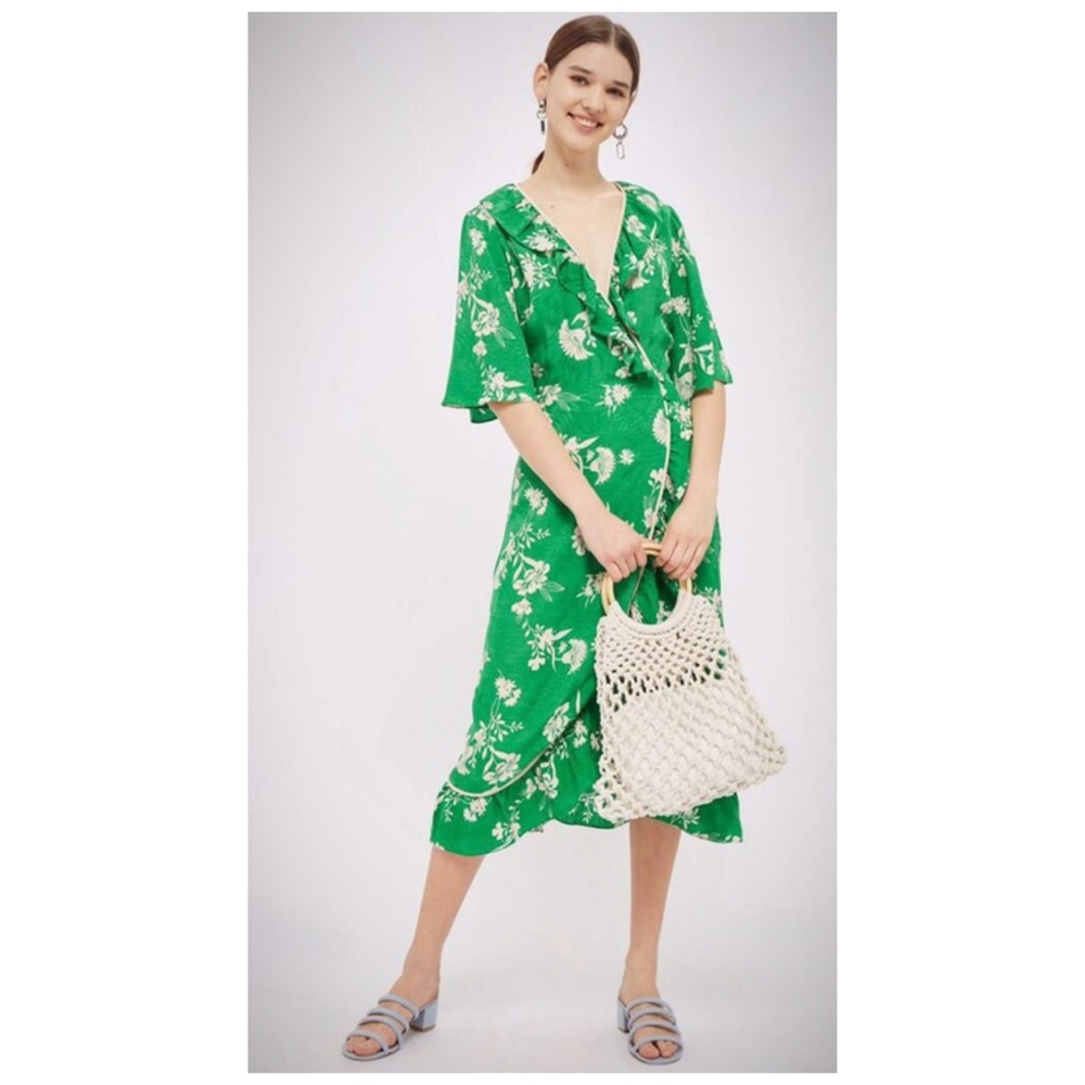 Green faux wrap dress